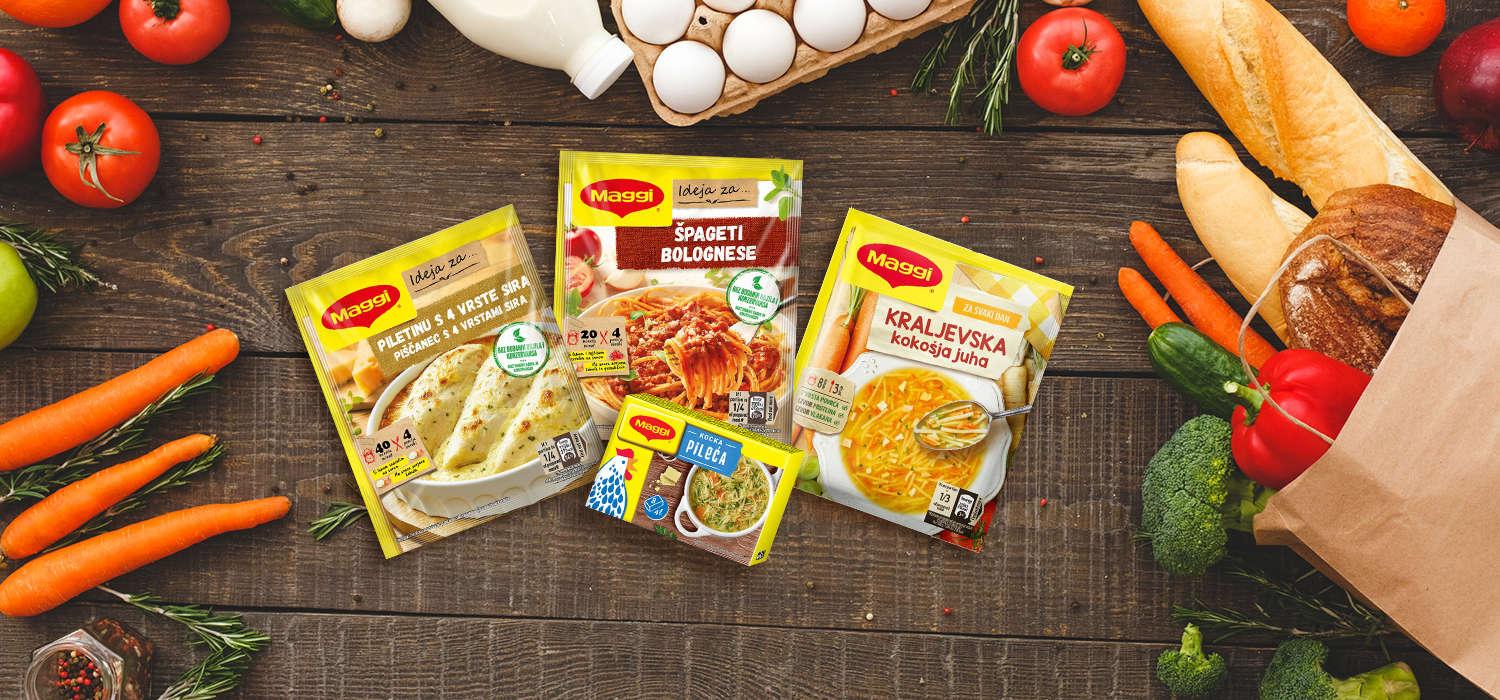 Maggi supe na drvenom stolu